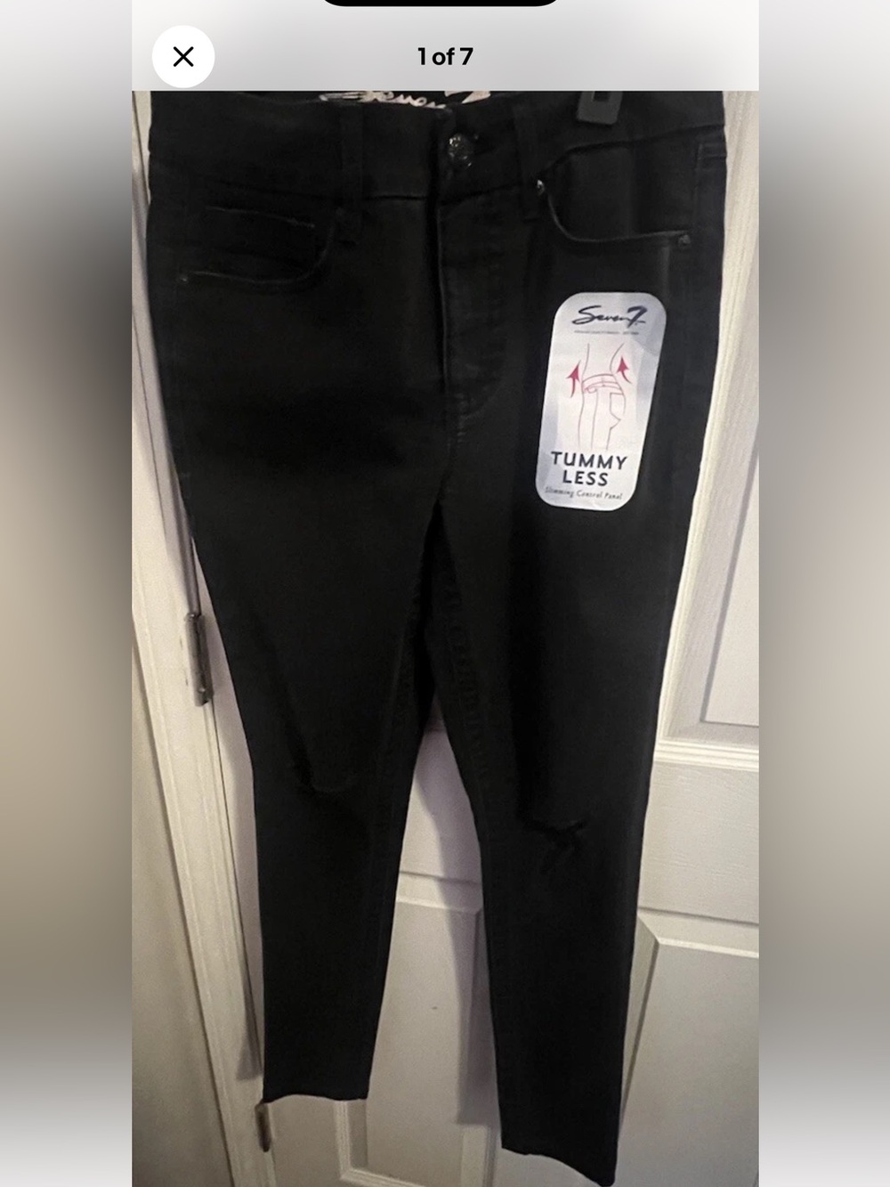Seven7 Tummy Less High Rise Skinny Jeans Women’s 6 Black Distressed NWT